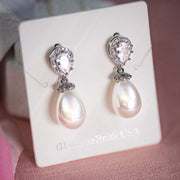 Leslie - Crystal Pearl Bridal Earrings