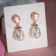 Leslie - Rose Gold Pearl Bridal Earrings