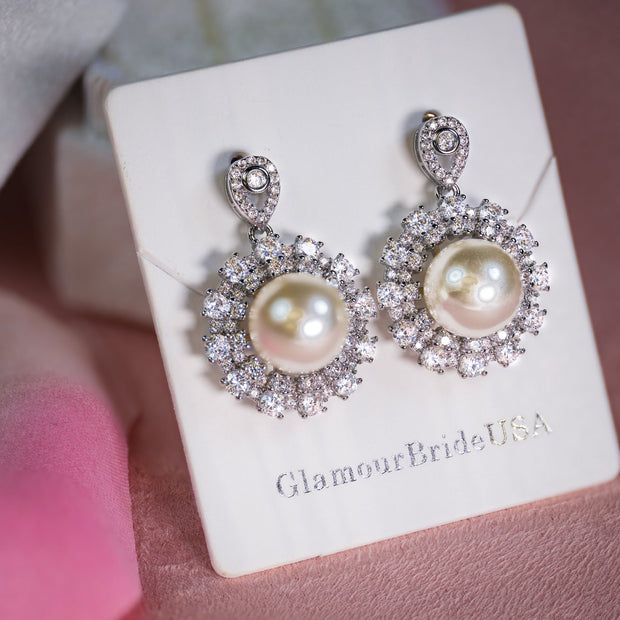 Diana - Silver Pearl Bridal Earrings