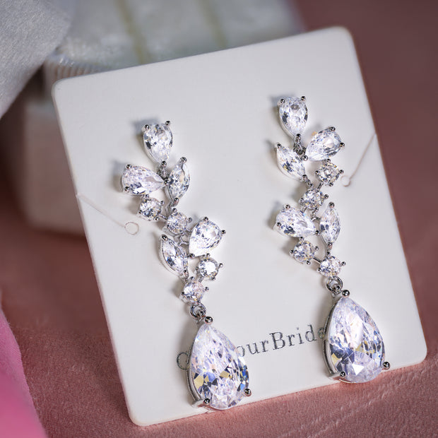 Melanie - Silver Crystal Bridal Earrings