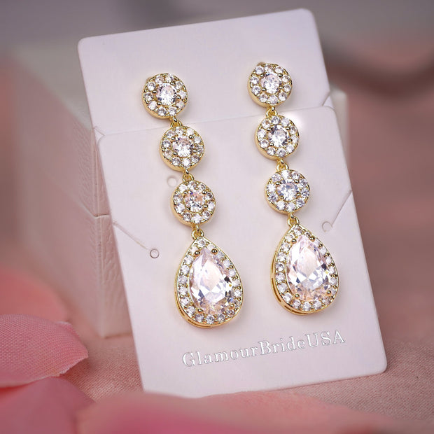 Gold Crystal Tea Drop Earrings - Nicole