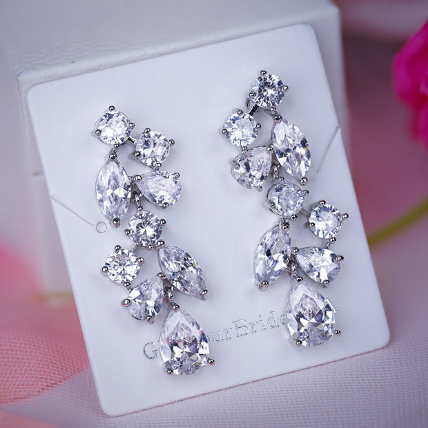 Alicia - Silver Crystal Bridal Earrings