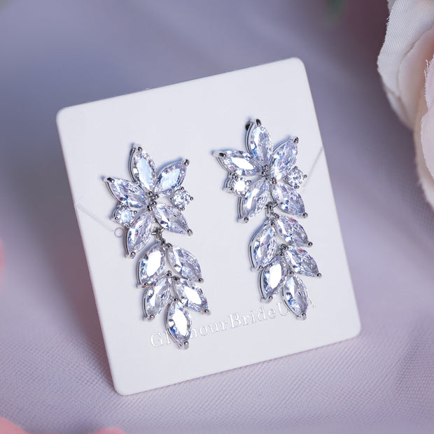 Silver Leaf Bridal Earrings - Chelsea