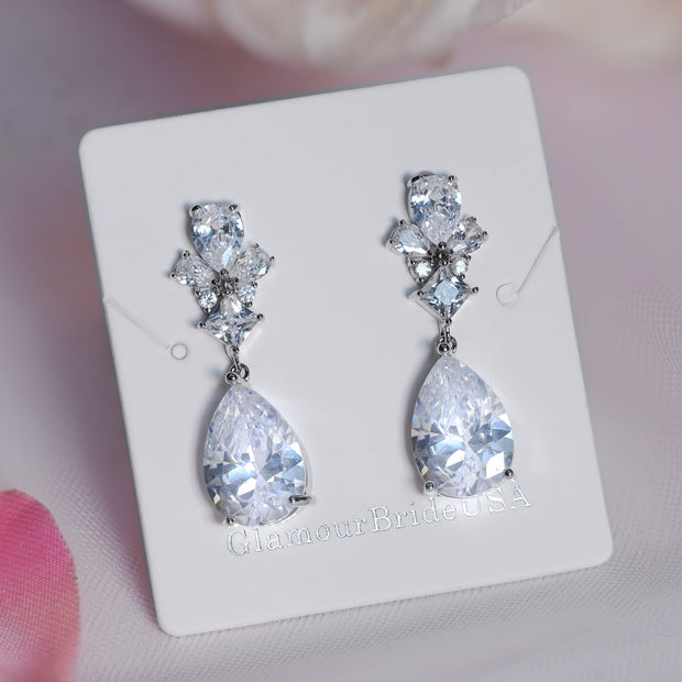 Bridal Silver Drop Earrings - Holly