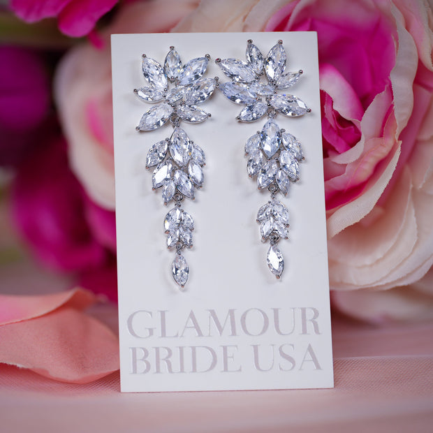 Jenna - Silver Crystal Bridal Earrings