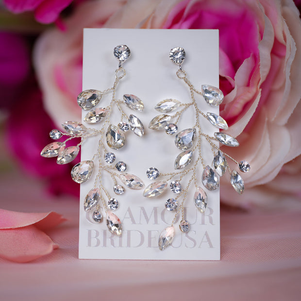 Alexandra - Crystal Leaf Bridal Earrings