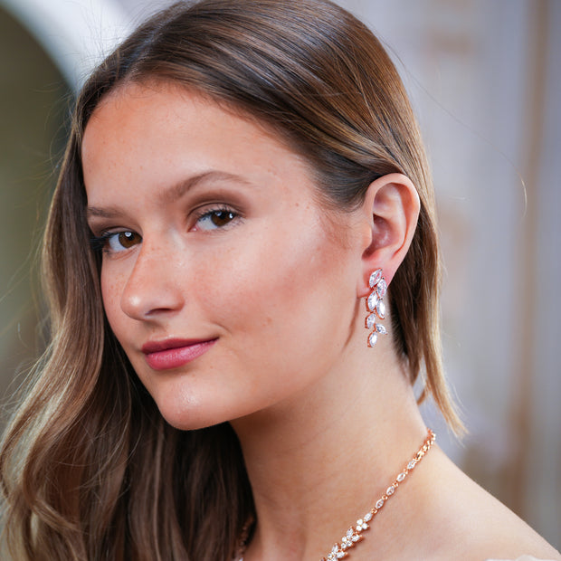 Allison - Bridal CZ Leaf Earrings
