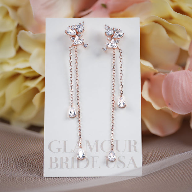 Hannah - Rose Gold Crystal Bridal Earrings