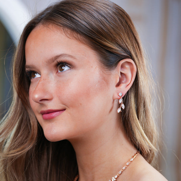 Natalie- Crystal Leaf Earrings