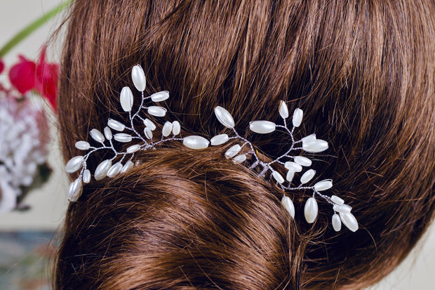 Pearls Hair Pins Set of 2 Branch Hair Pins Bridal Hair Pins  Wedding Hair Pins Branch Hair Pins Bridal Pearl Pins Bridal Hair