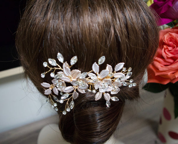 Rose Gold Bridal Comb Wedding Comb Bridal Headpiece Wedding Hair Accessory Rhinestone and Crystal Bridal Comb, Rose Gold Wedding Comb