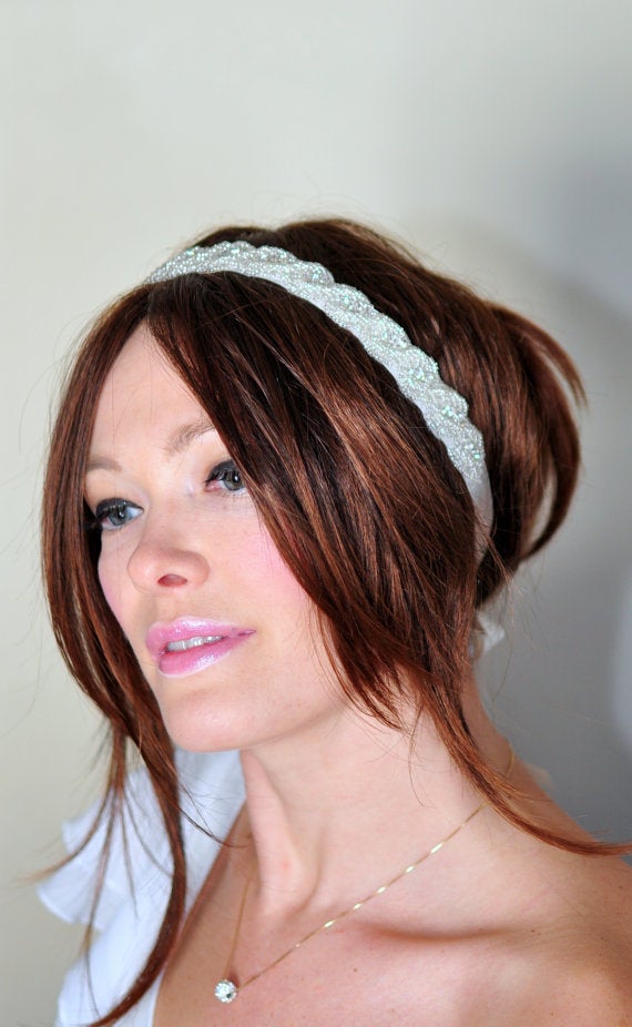 Bridal Headband Ivory Wedding Headband Wedding Rhinestone Crystal Bridal Hair Band Vintage Head wrap