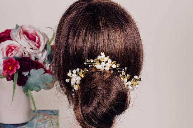 Wedding Hair Pins Bridesmaid Hair Accessories  Wedding Hair Accessories Gold Hair Pins Wedding Comb Floral Bridal Headpiece Bridal Hair Pins