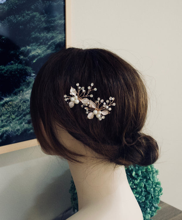 bridal hair pins Bridal rose gold hair pins wedding hair pins Pearl hair pins Crystal hair pins Bridal floral hair pins