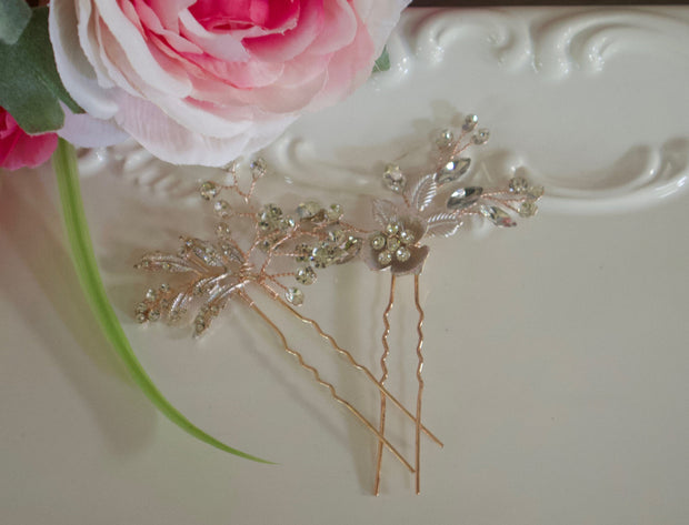 Bridal Hair Pins Rose Gold Bridal Comb Wedding Hair Accessory Rhinestone and Crystal Bridal Comb Rose Gold Wedding Comb Bridal Headpiece