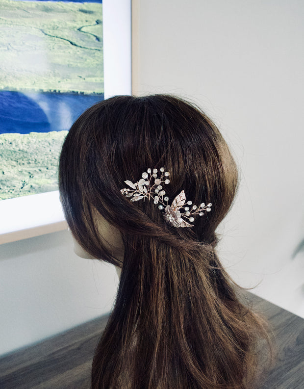 Wedding Hair Pins Flower Hair Pin Rose Gold Hair Pin  Wedding Hair Accessories Bride Hair Accessories Vine Hair Pin Bridal Hair Pins