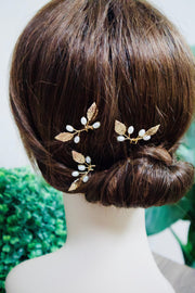Wedding Hair Pins Bridal Hair pins Wedding HaIr Accessories Gold Hair pins Pearl Hair pins Wedding Hair pins Gold Leaf Bridesmaid Hair Pins