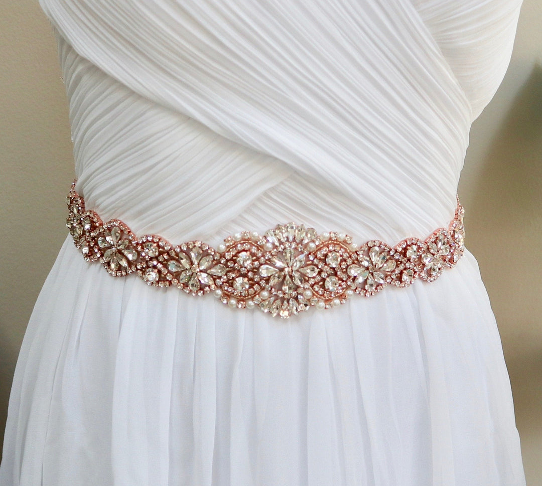 Wedding Belt Bridal Belt Rose Gold Bridal Belt Bridal Sash Rose Gold W –  GLAMOUR BRIDE USA