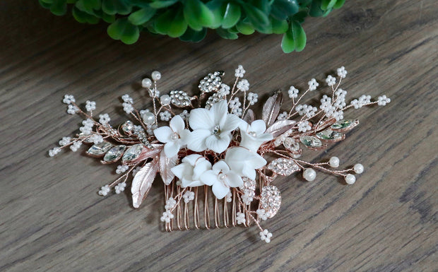 Floral Bridal Hair Comb - Colleen