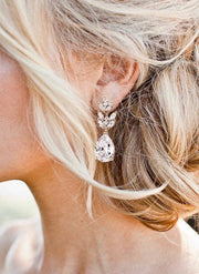 Crystal Bridal Earrings Rose Gold Wedding Earrings Halo Tear drop earrings Bridal Jewelry Wedding Jewelry Swarovski Crystal Wedding Earrings