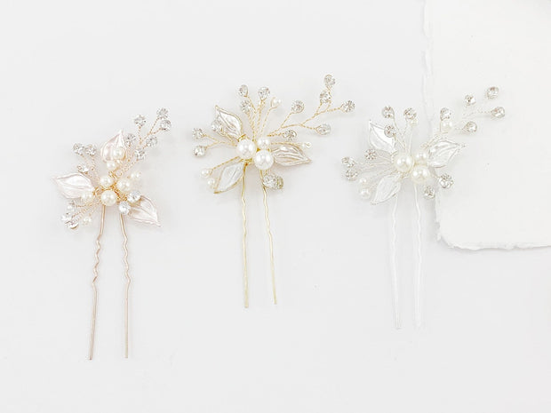 Leaf and Pearl Hairpins