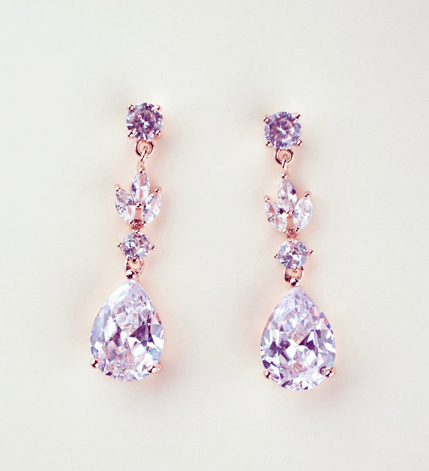 Crystal Bridal Earrings Drop Earrings Rose gold Wedding Jewelry Crystal Tea drop Earrings  Silver bridal earrings Bridesmaids gift