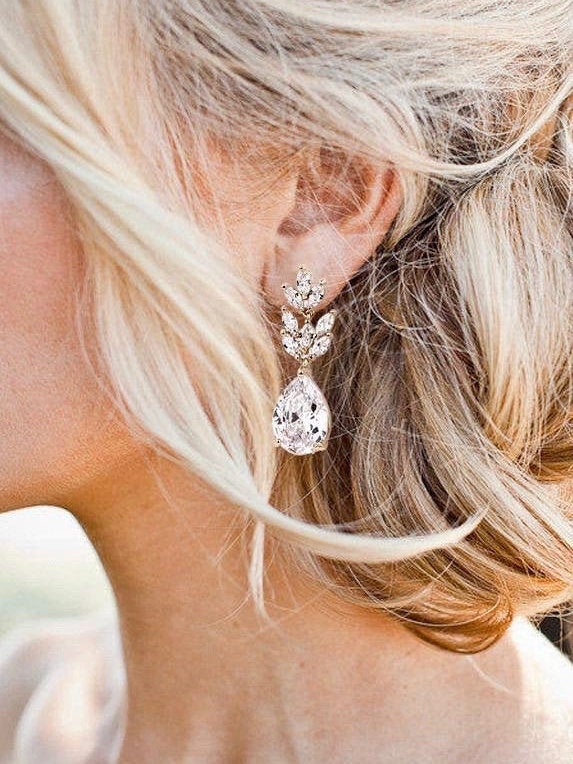 Bridesmaids Gift Personalized Bridesmaids Earrings Drop Wedding Earrings Rose Gold Wedding Jewelry Crystal Tea drop Earrings Bridesmaids