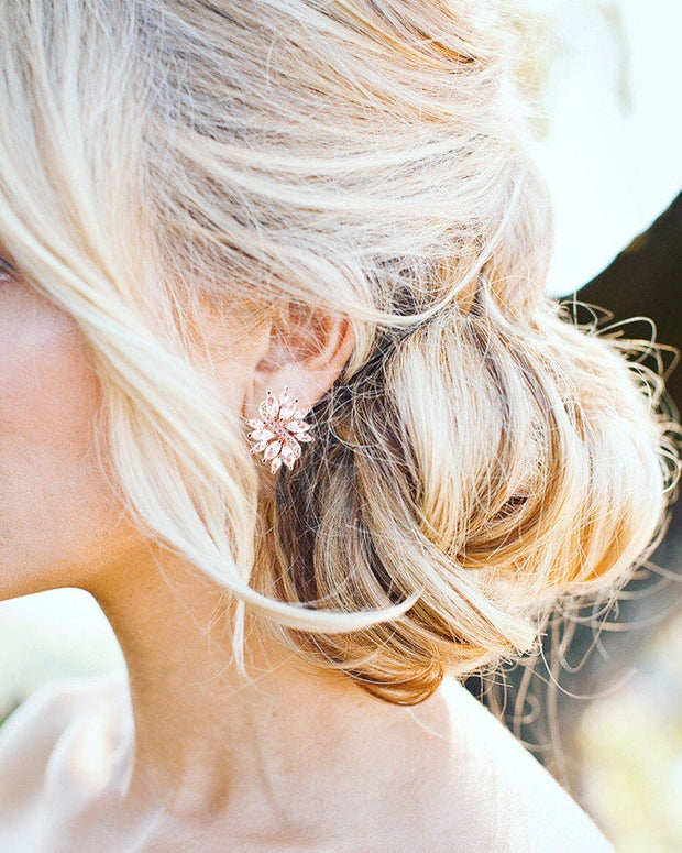 Crystal Bridal Earrings Rose Gold Earrings Wedding Earrings Crystal Rose Gold Earrings Gold Bridal Jewelry Silver bridal earrings