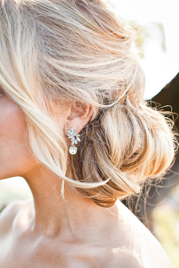 Shannon - Pearl Drop Stud Wedding Earrings