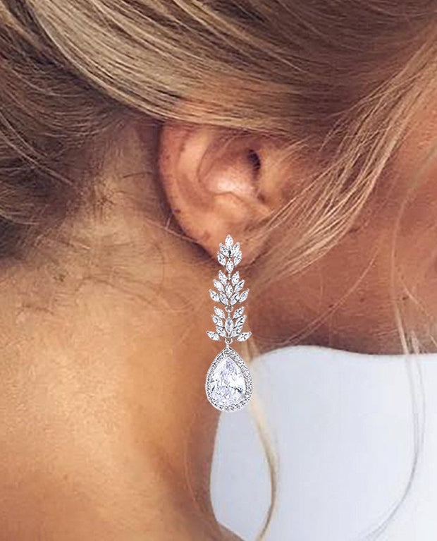 Rachel - Long Teardrop Bridal Earrings