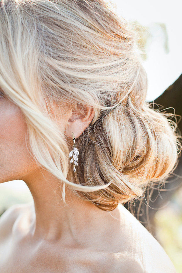 Brittany - Bridal CZ Leaf Earrings