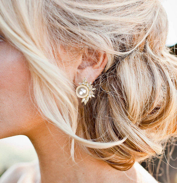 Bridal Pearl Stud Earrings - Samantha