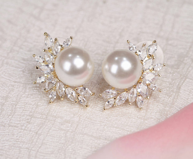 Wedding Pearl Stud Earrings - Samantha
