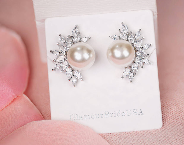 Bridal Pearl Stud Earrings - Samantha