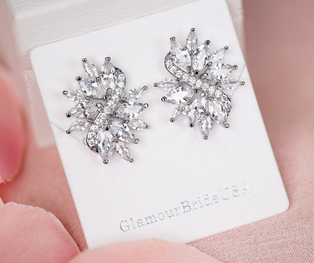 Tiffany - Silver Crystal Tear Stud Earrings
