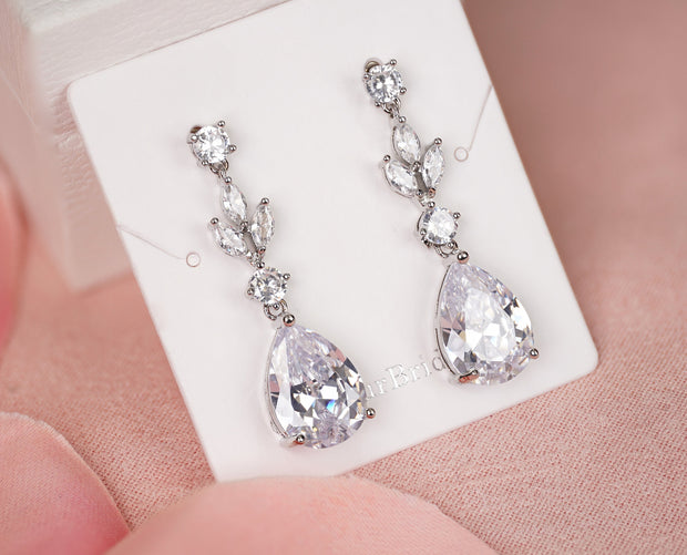 Megan -  Bridal Crystal Teardrop Earrings