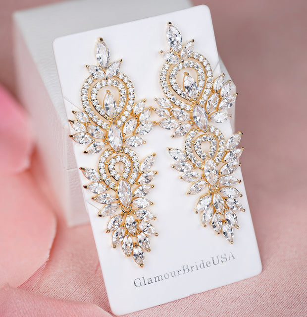 Statement Long Party Earrings - Sara