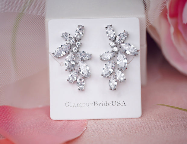 Crystal Silver Floral Earrings - April