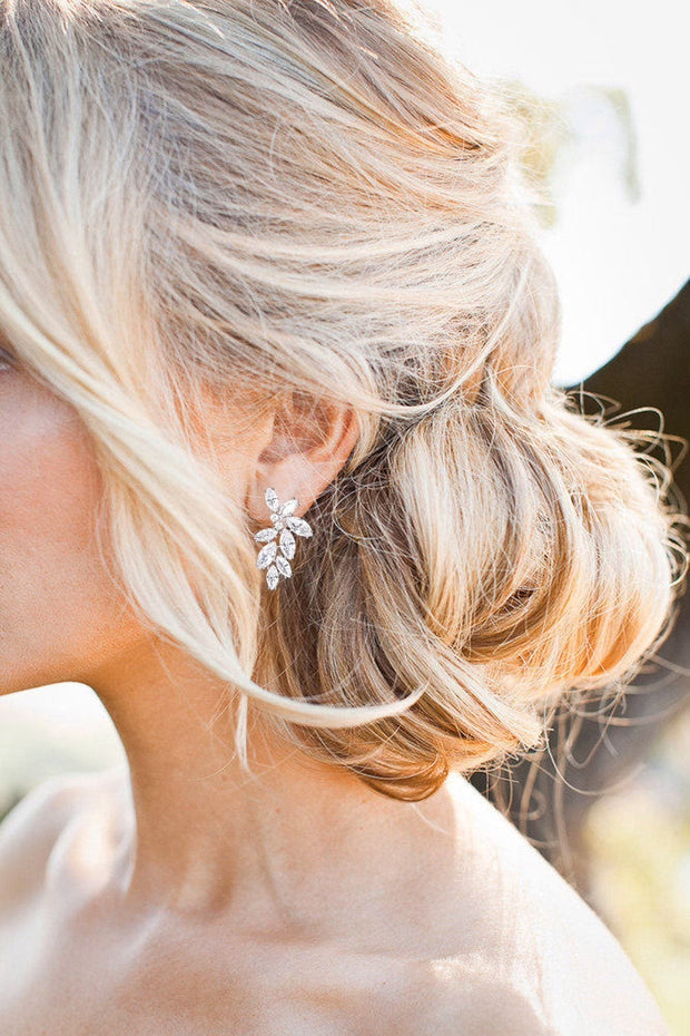 Crystal Silver Floral Earrings - April